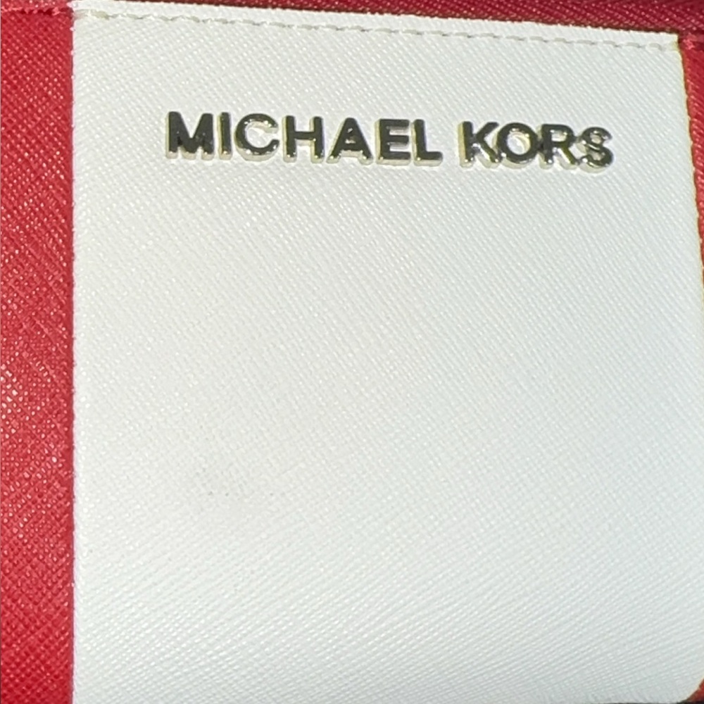 Michael Kors Large Wallet Wristlet Clutch Leather Zip Red White AUTHENTIC - Picture 9 of 9